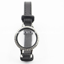Fashion Stainless Steel Watch Leather Bracelet with Locket